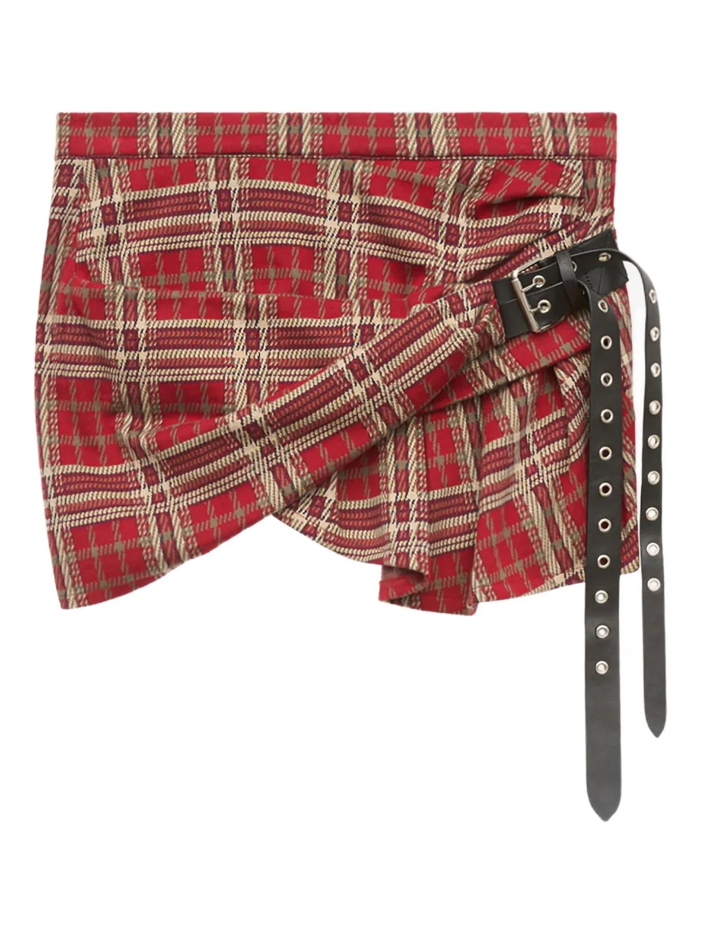 Isabel Marant Gisen Belted Plaid Cotton Miniskirt In Red