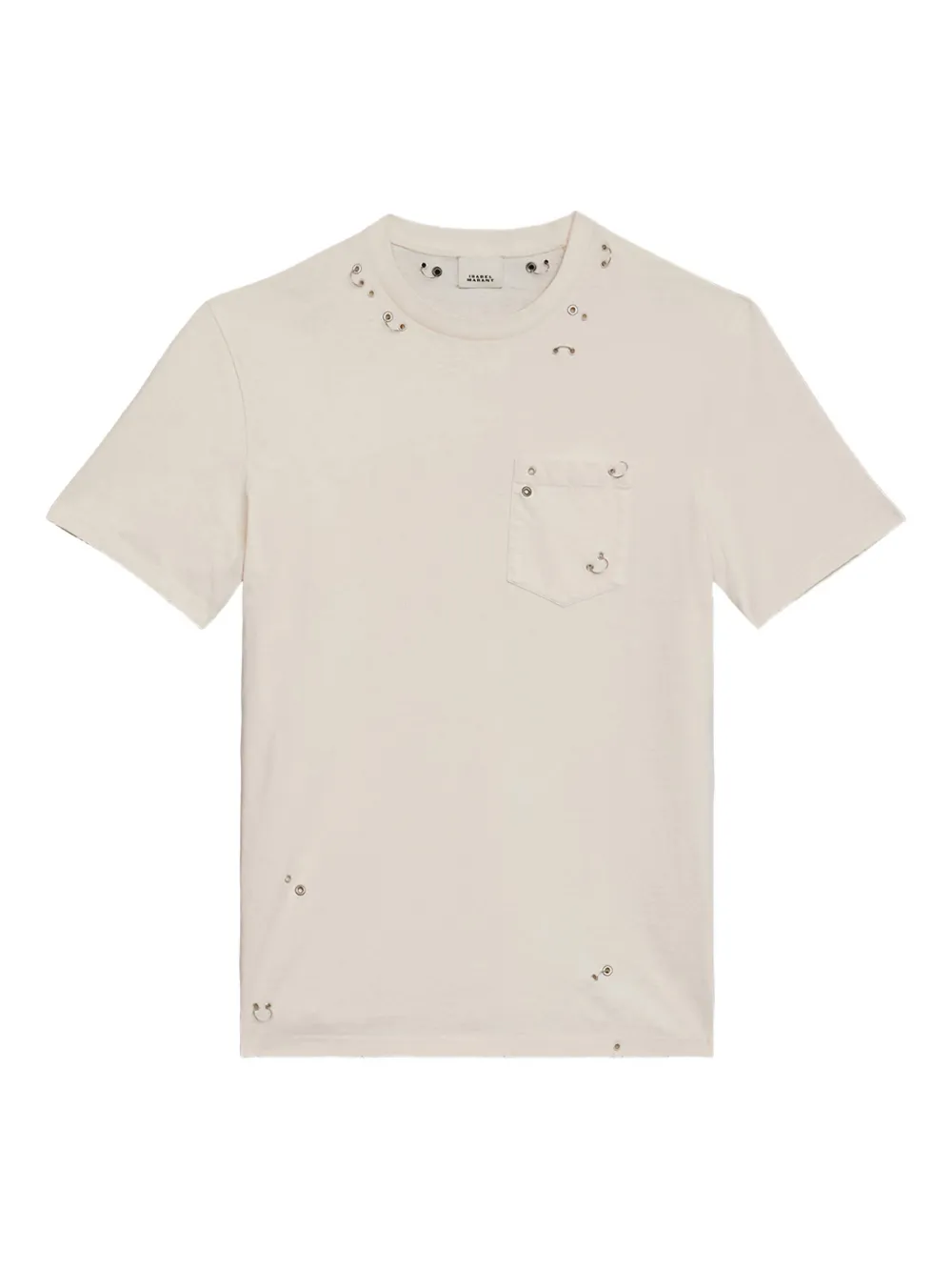 Isabel Marant Yezra Ring-embellished Distressed Cotton T-shirt In Neutral