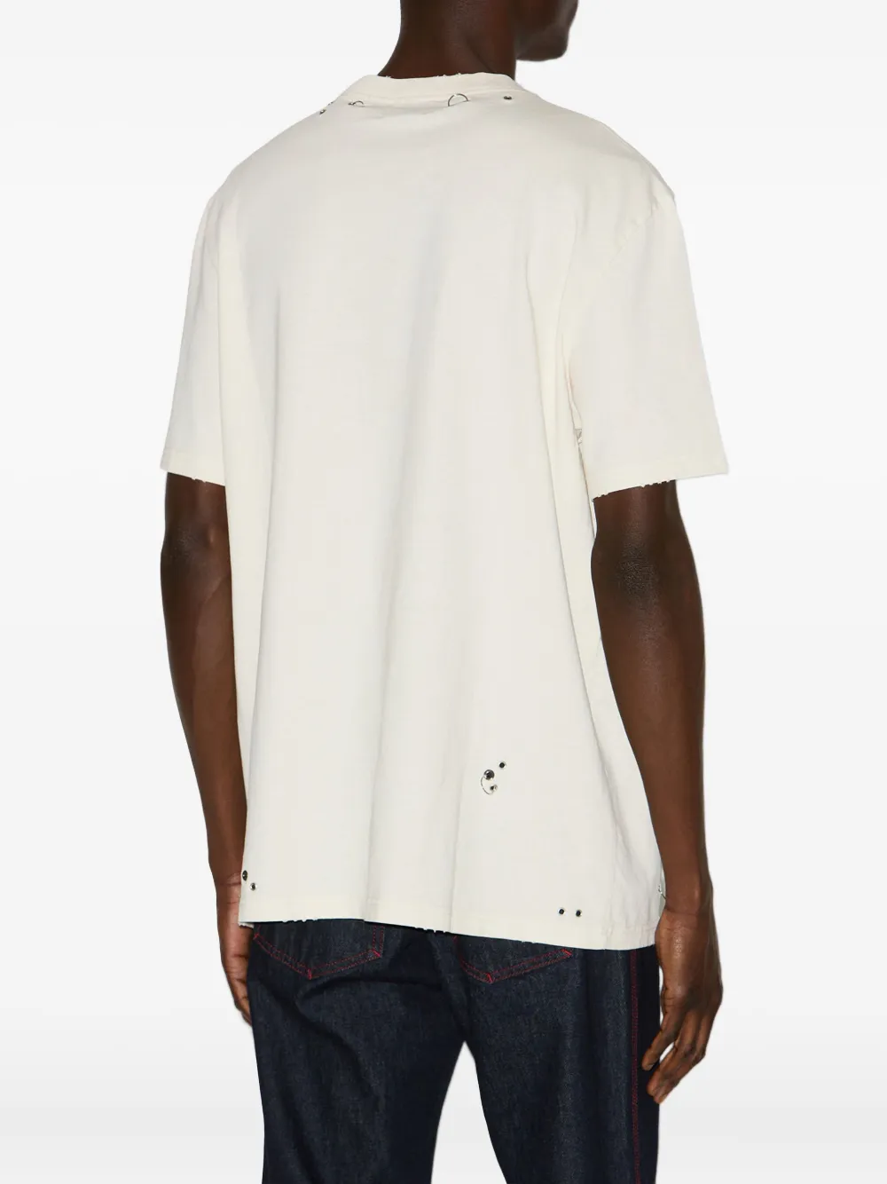 Isabel Marant Yezra Ring-embellished Distressed Cotton T-shirt In Neutral