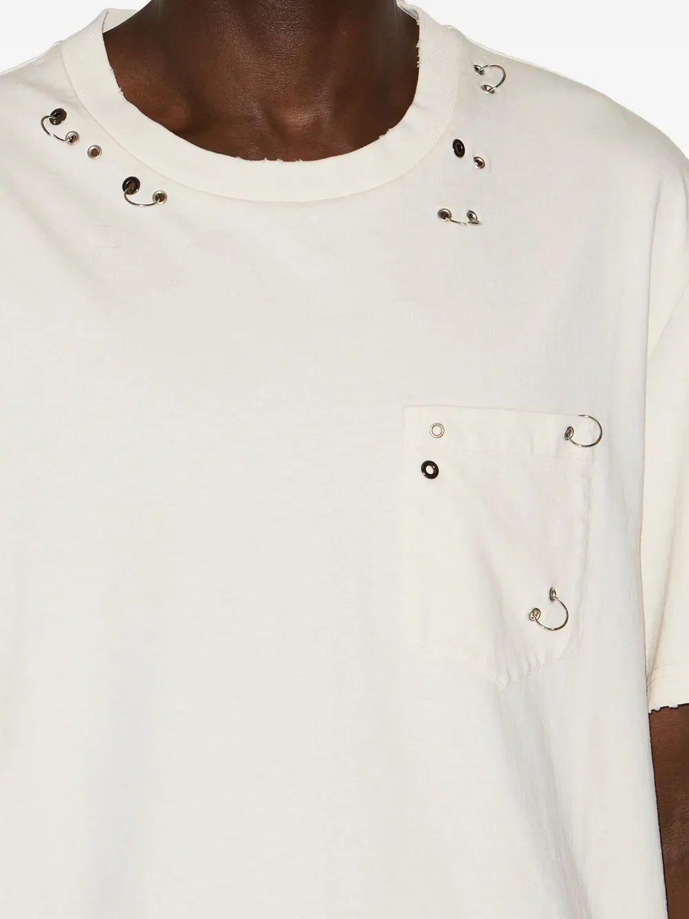 Isabel Marant Yezra Ring-embellished Distressed Cotton T-shirt In Neutral