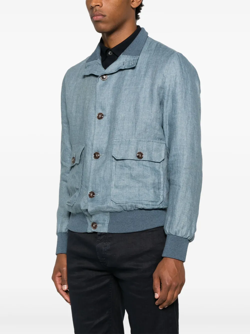 Barba Linnen bomberjack Blauw