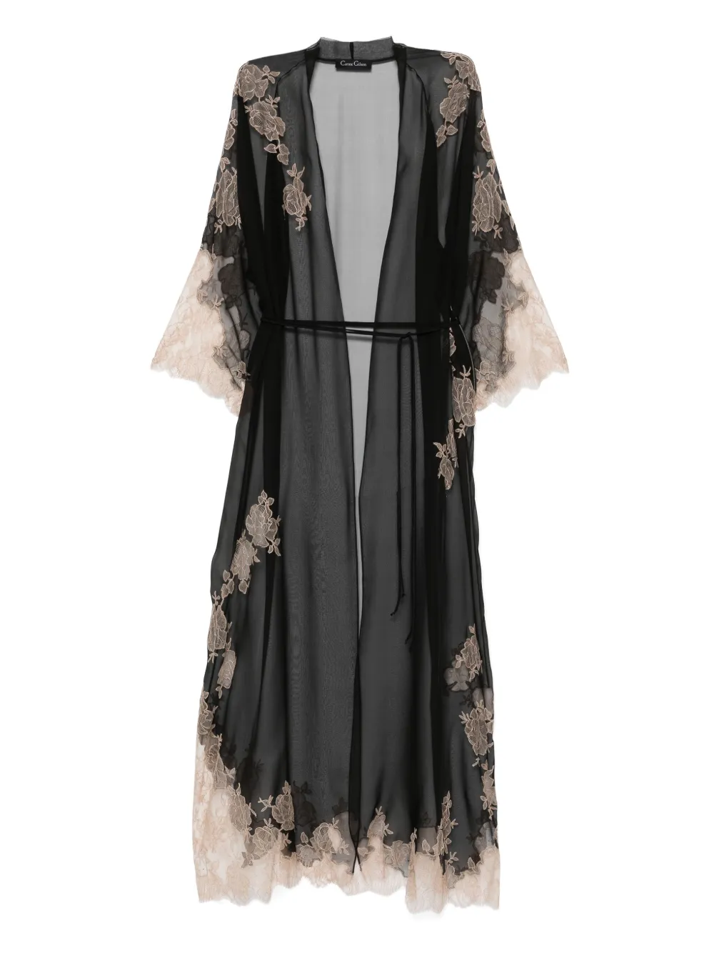 Carine Gilson Calais Caudry-lace Silk Robe In Black