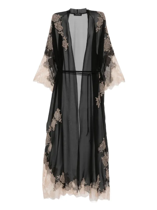 Carine Gilson Vestaglia In Seta e Pizzo Calais-Caudry Nero