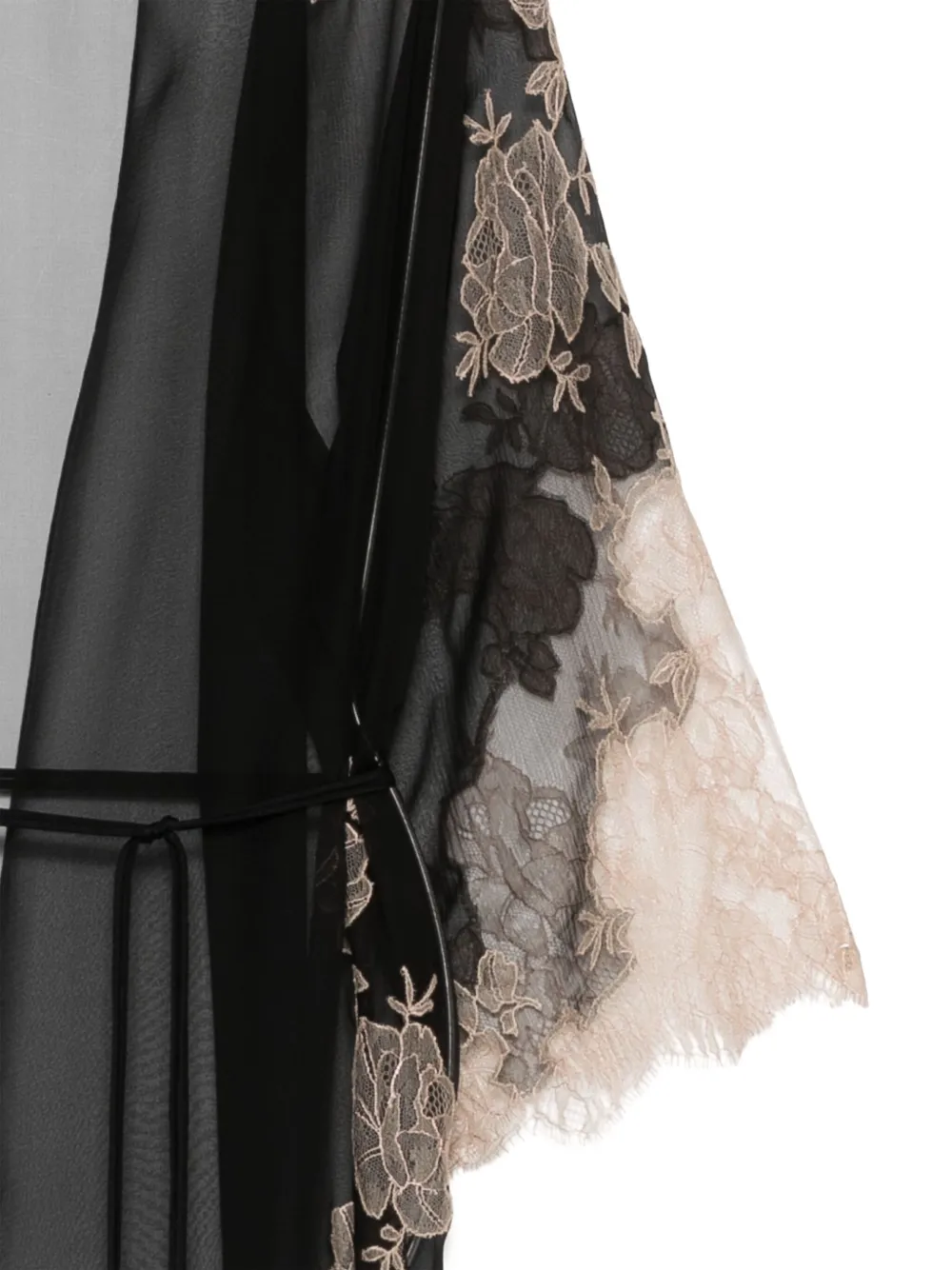 Carine Gilson Calais Caudry-lace Silk Robe In Black