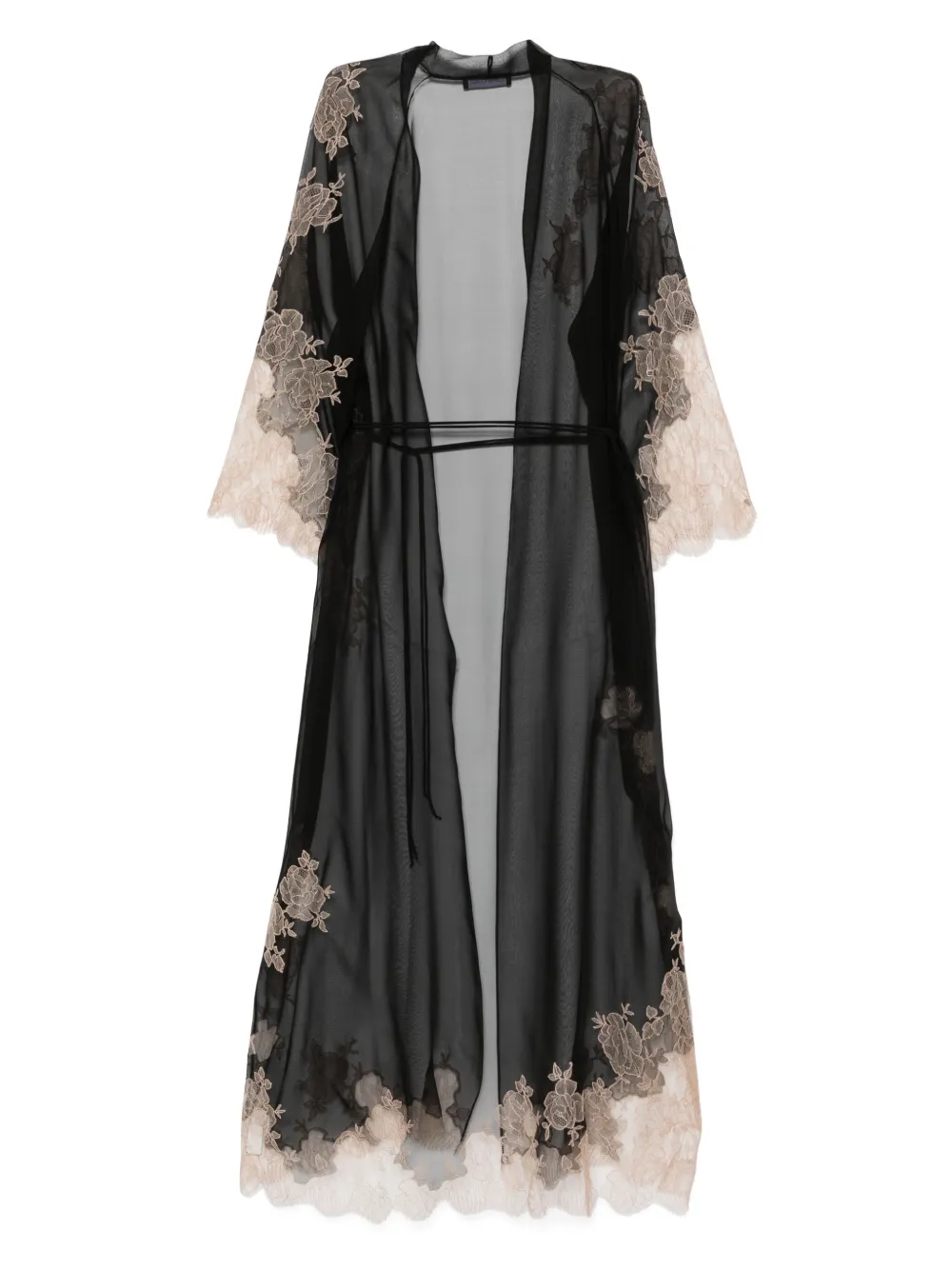 Carine Gilson Calais Caudry-lace Silk Robe In Black