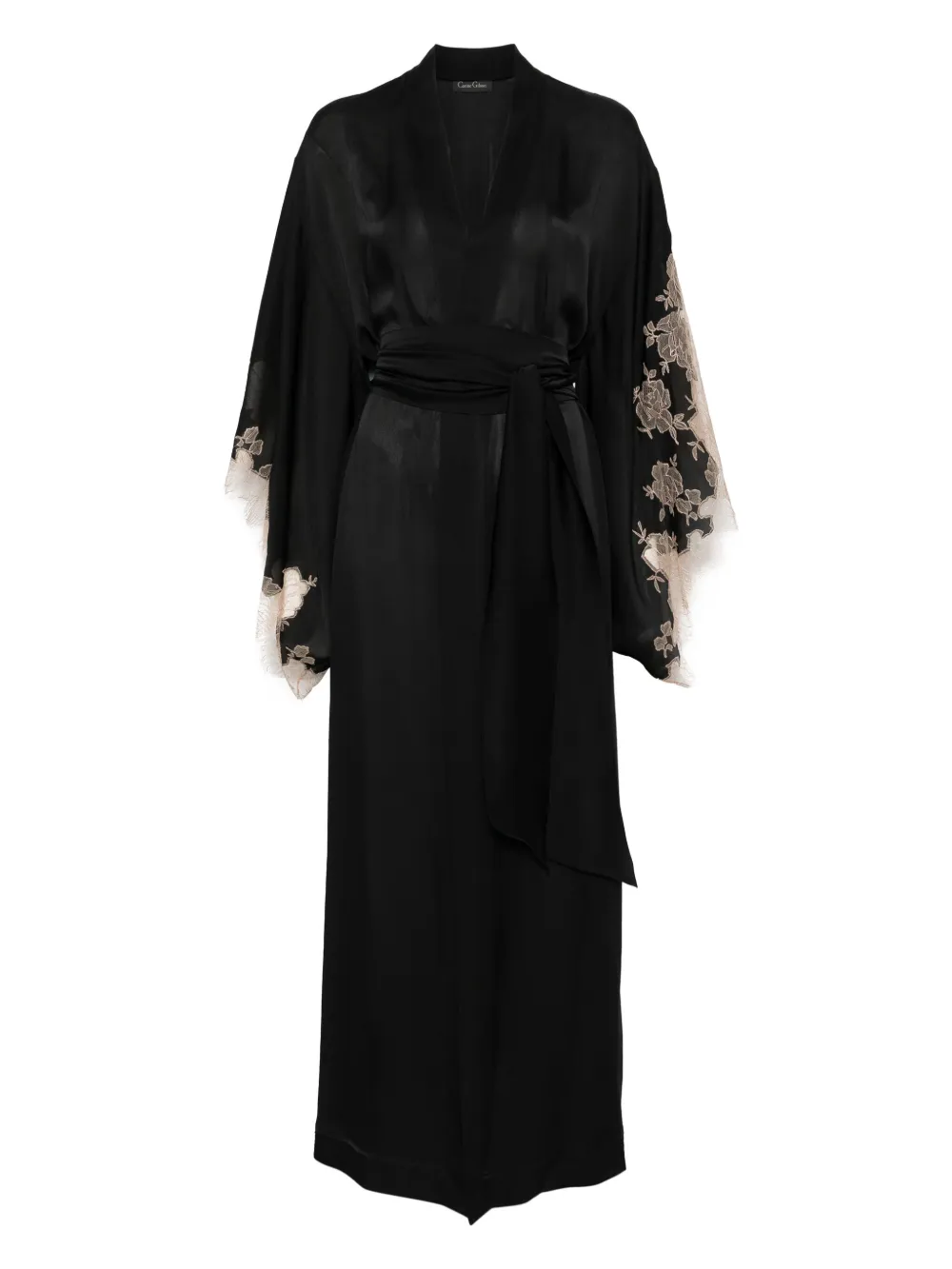 Carine Gilson Calais Caudry-lace Silk Robe In Black
