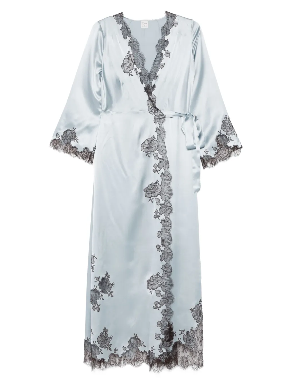 Carine Gilson Satin Silk Wrap Robe In Blue