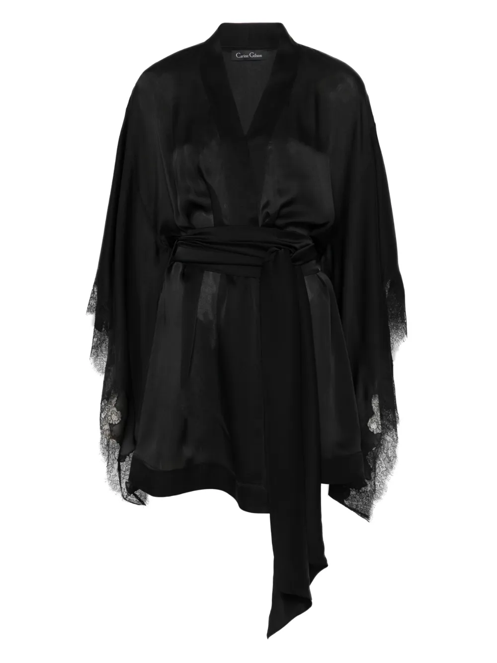 Carine Gilson Calais Caudry-lace silk robe - ブラック Carine Gilson Calais Caudry-lace silk robe - ブラック