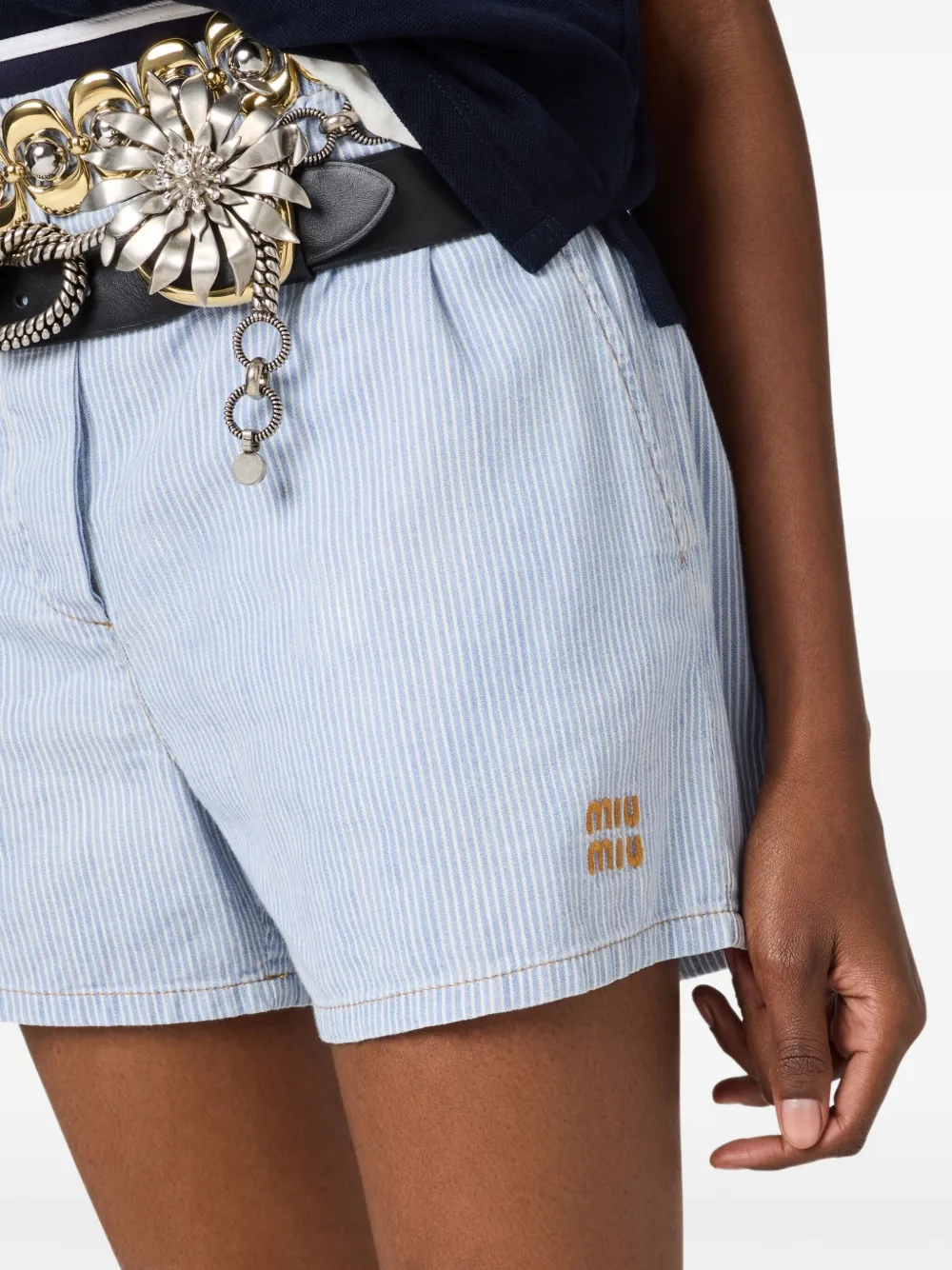 Miu Chambray gestreepte shorts Blauw