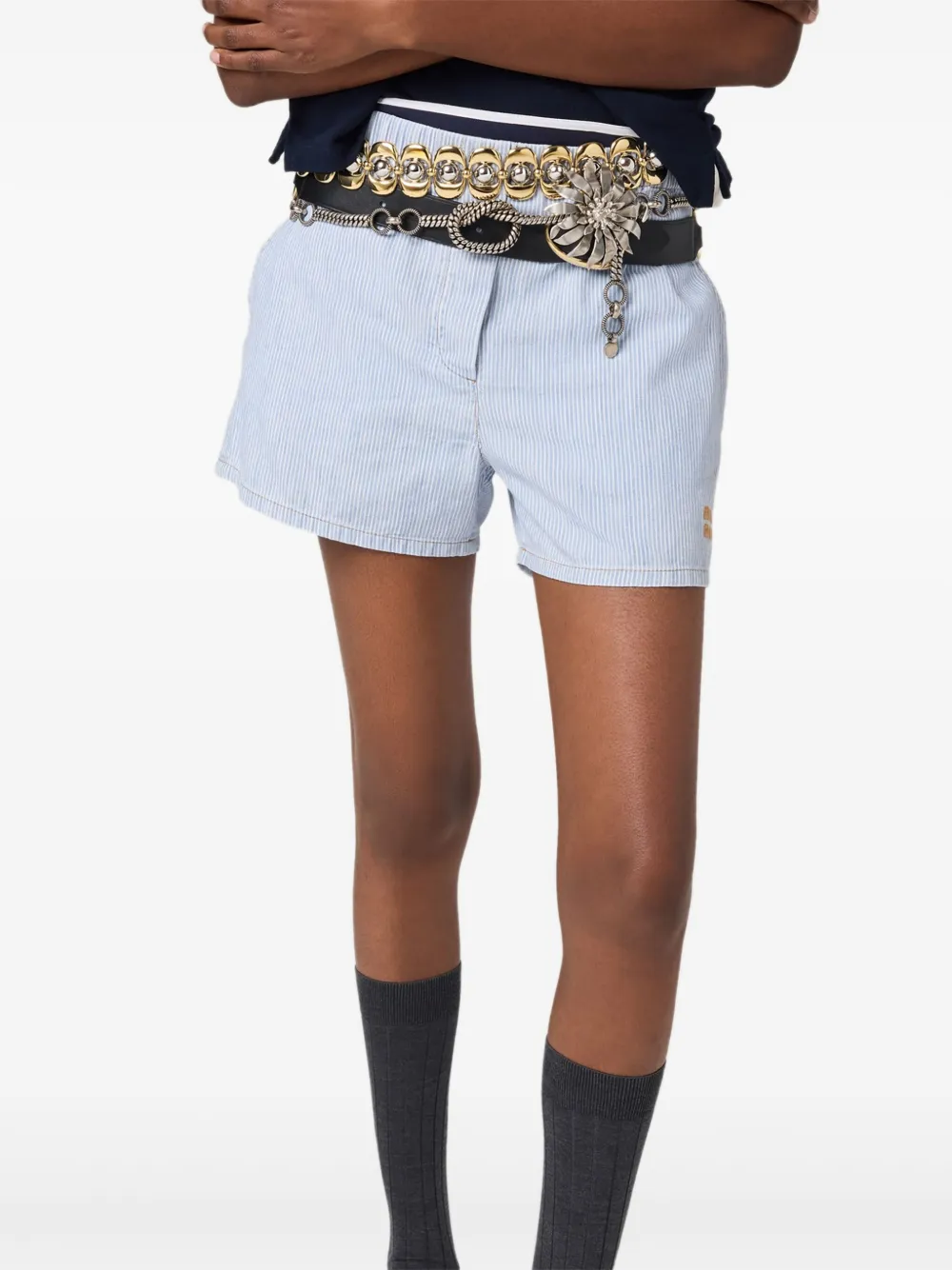 Miu Chambray gestreepte shorts Blauw