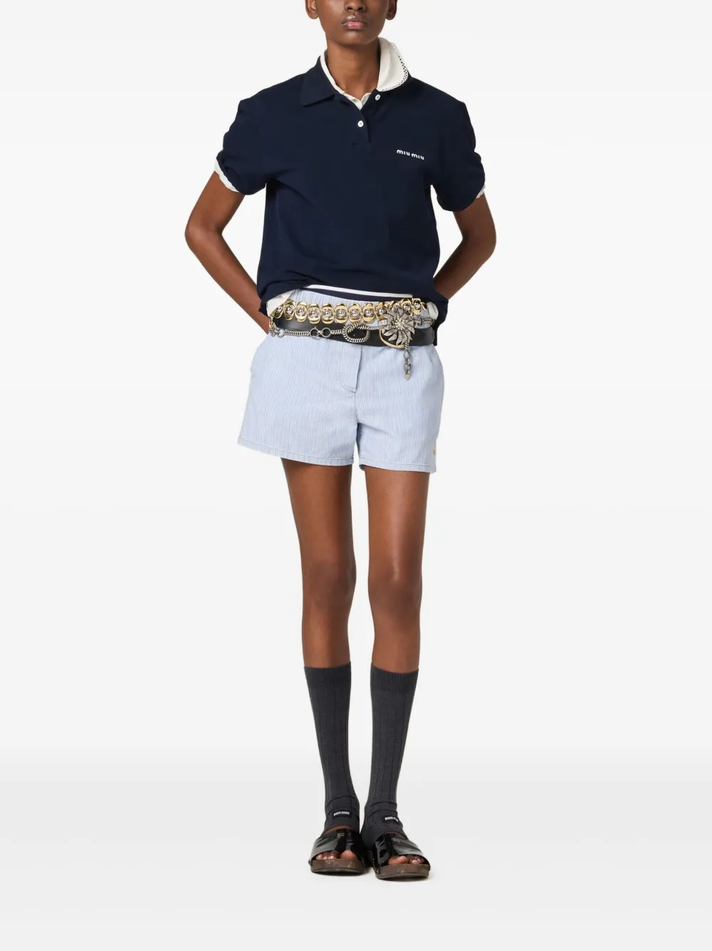 Miu Miu Gestreifte Chambray-Shorts | Kurze Shorts | Image 2