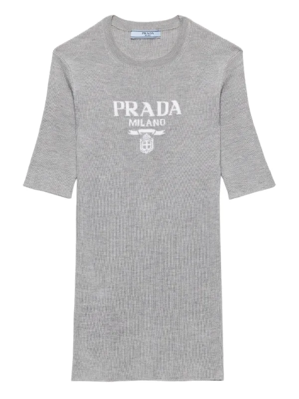 （美品）❤︎ＰＲＡＤＡ❤︎ トップス　【Ｍ】　グレー Prada ribbed-knit Top | Grey | FARFETCH