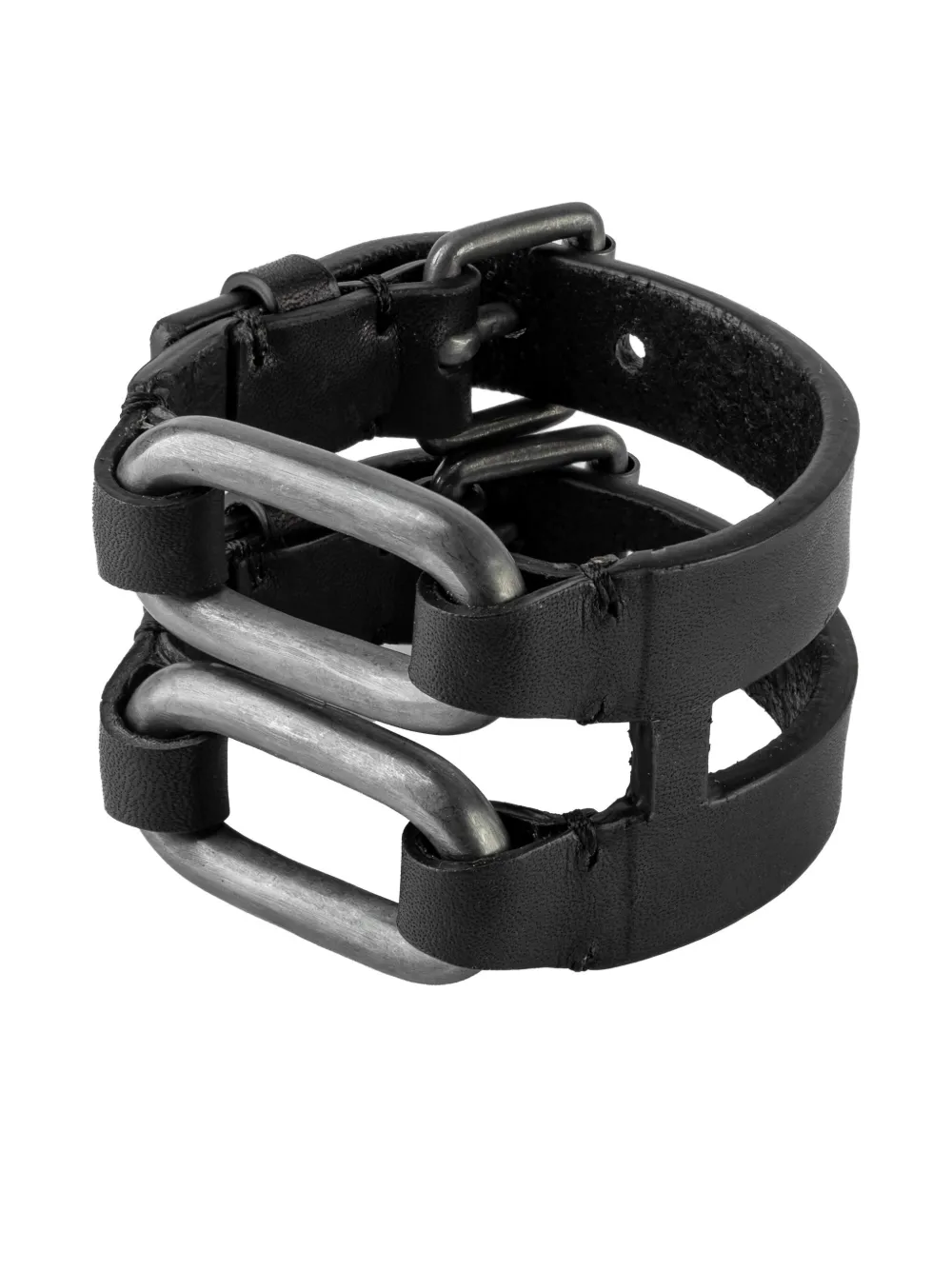 Parts Of Four Sterling Silver Leather Link Gauntlet In Black