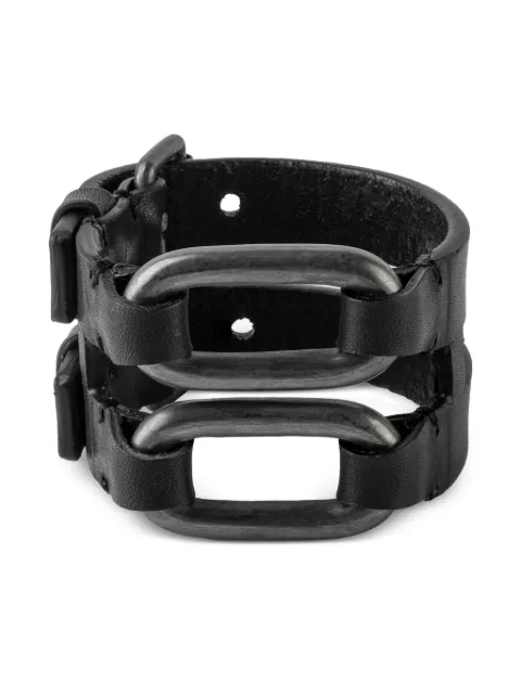 Parts of Four sterling silver leather link gauntlet