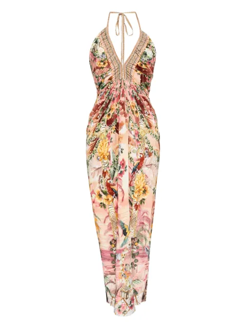 Camilla V-neck gathered jersey dress