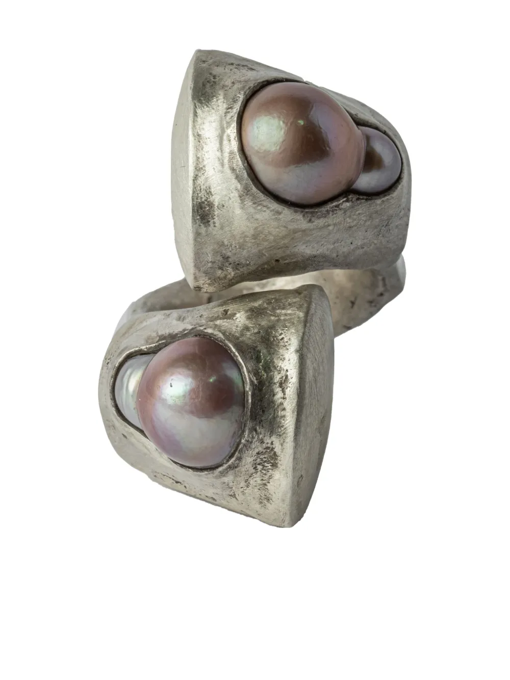 Sterling Silver Giant Twisted Druid Baroque Pearl Ring