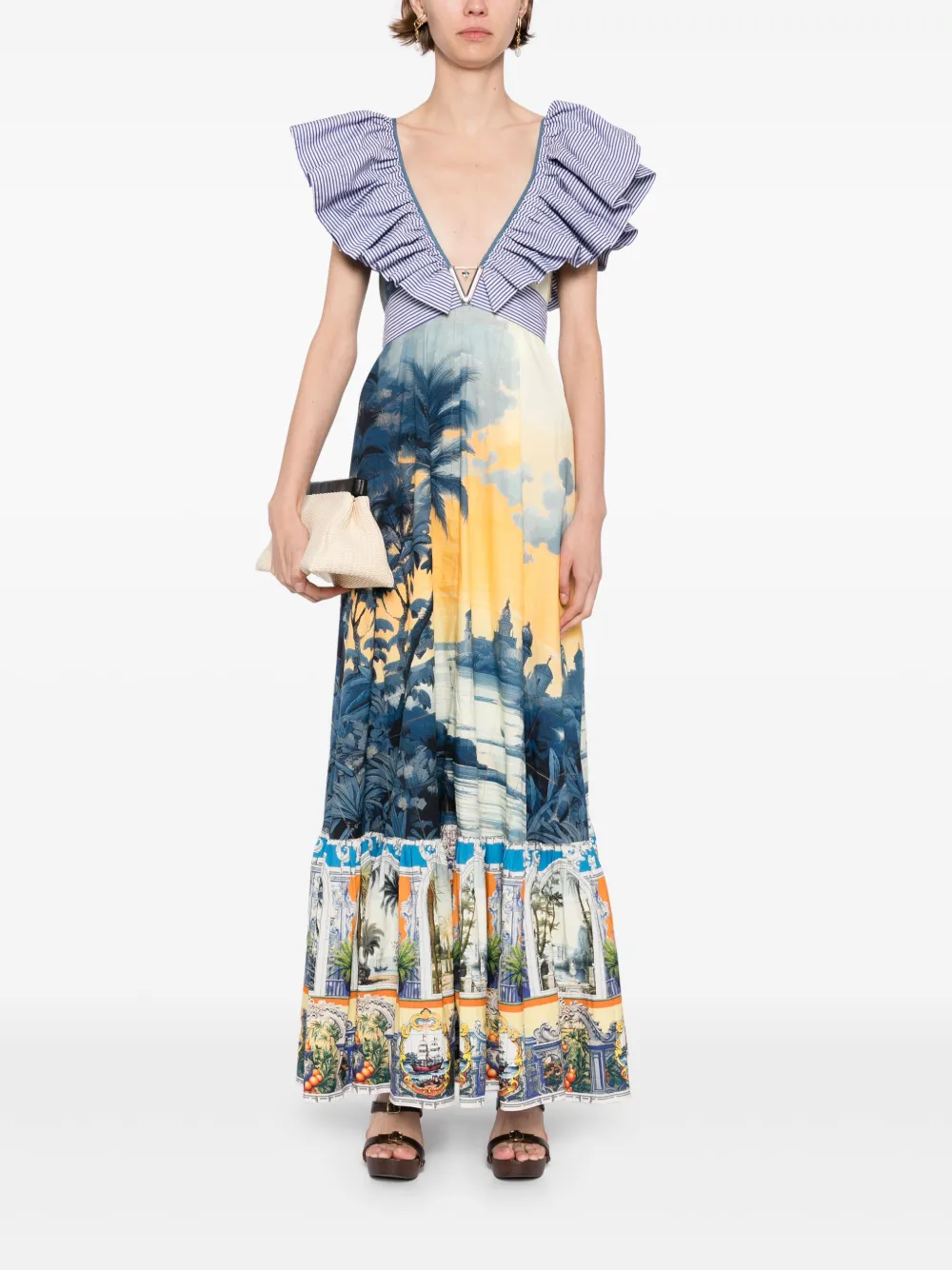 Camilla Jurk met franje hals - Blauw