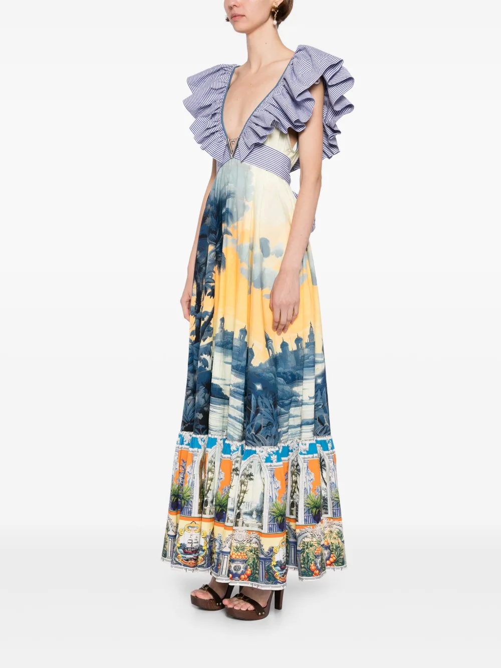 Camilla Jurk met franje hals Blauw