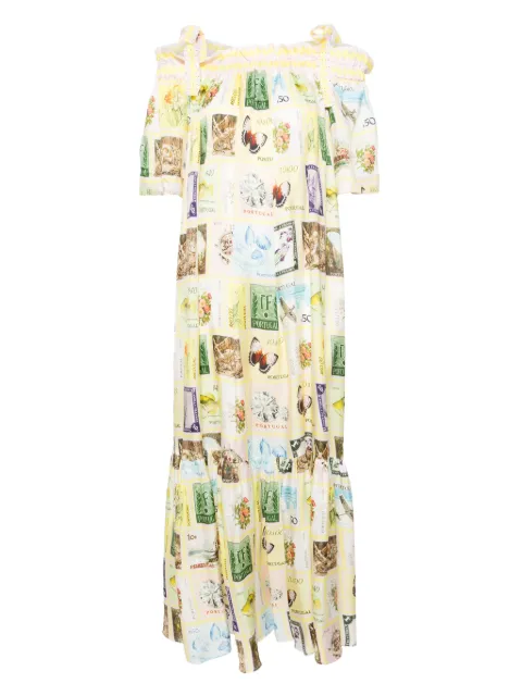 Camilla long off shoulder frill dress