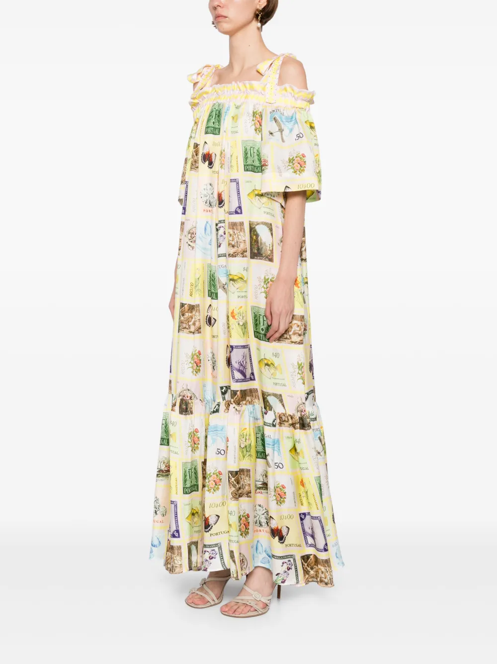 Camilla Off-shoulder jurk met franje Geel
