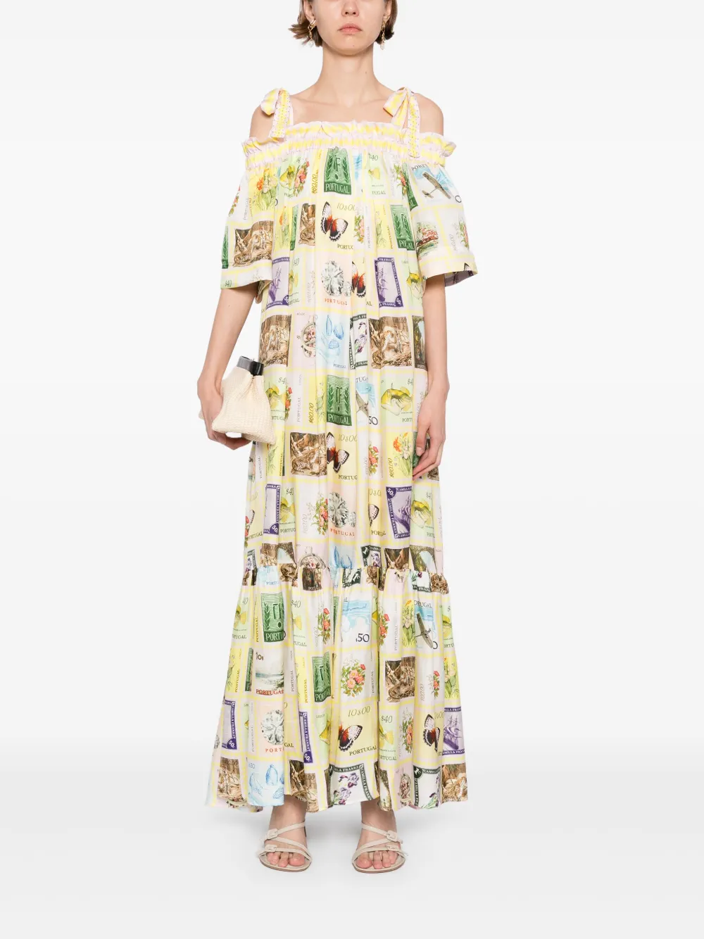 Camilla Off-shoulder jurk met franje - Geel