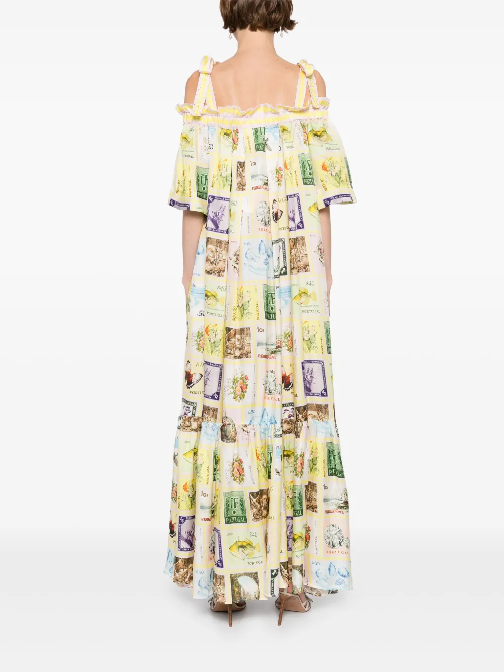 Camilla Off-shoulder jurk met franje Geel