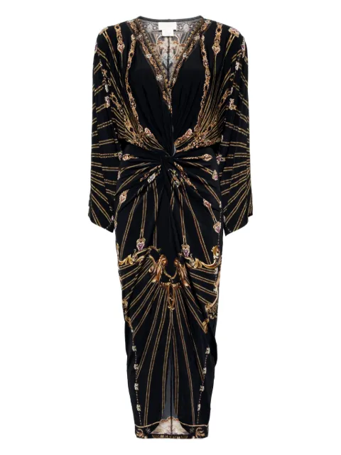 Camilla long split front twist dress