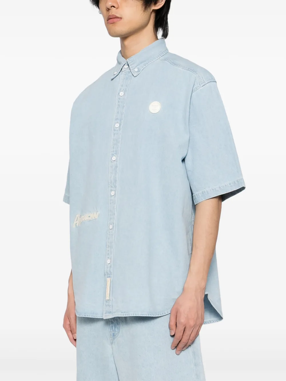 AAPE BY *A BATHING APE Denim overhemd met logopatch Blauw
