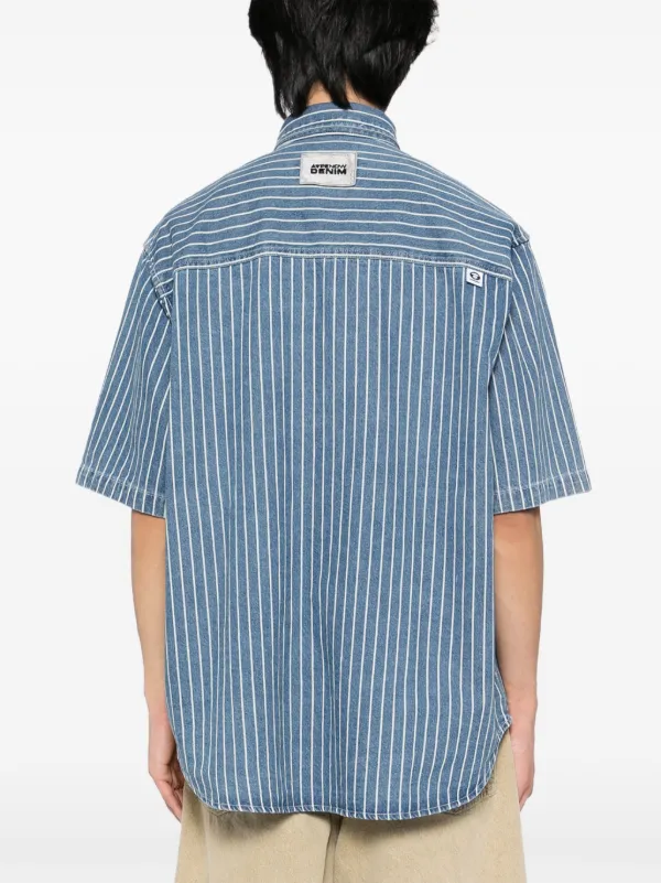 AAPE BY A BATHING APEベースボールシャツ　ストライプ　M AAPE BY *A BATHING APE® Striped Denim Shirt | Blue | FARFETCH