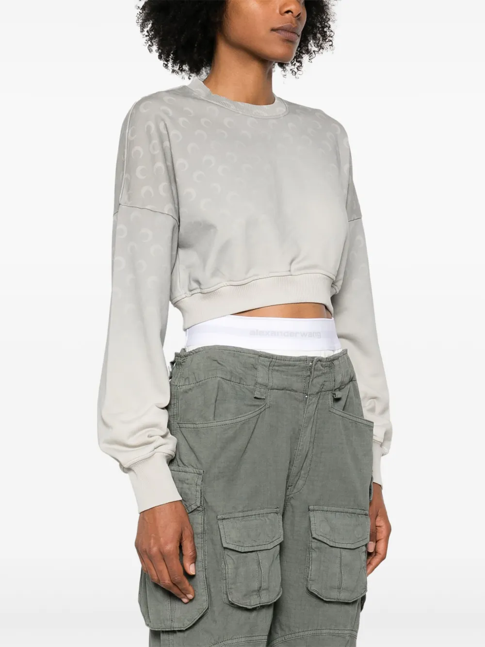 Marine Serre Moon fleece cropped sweater Grijs