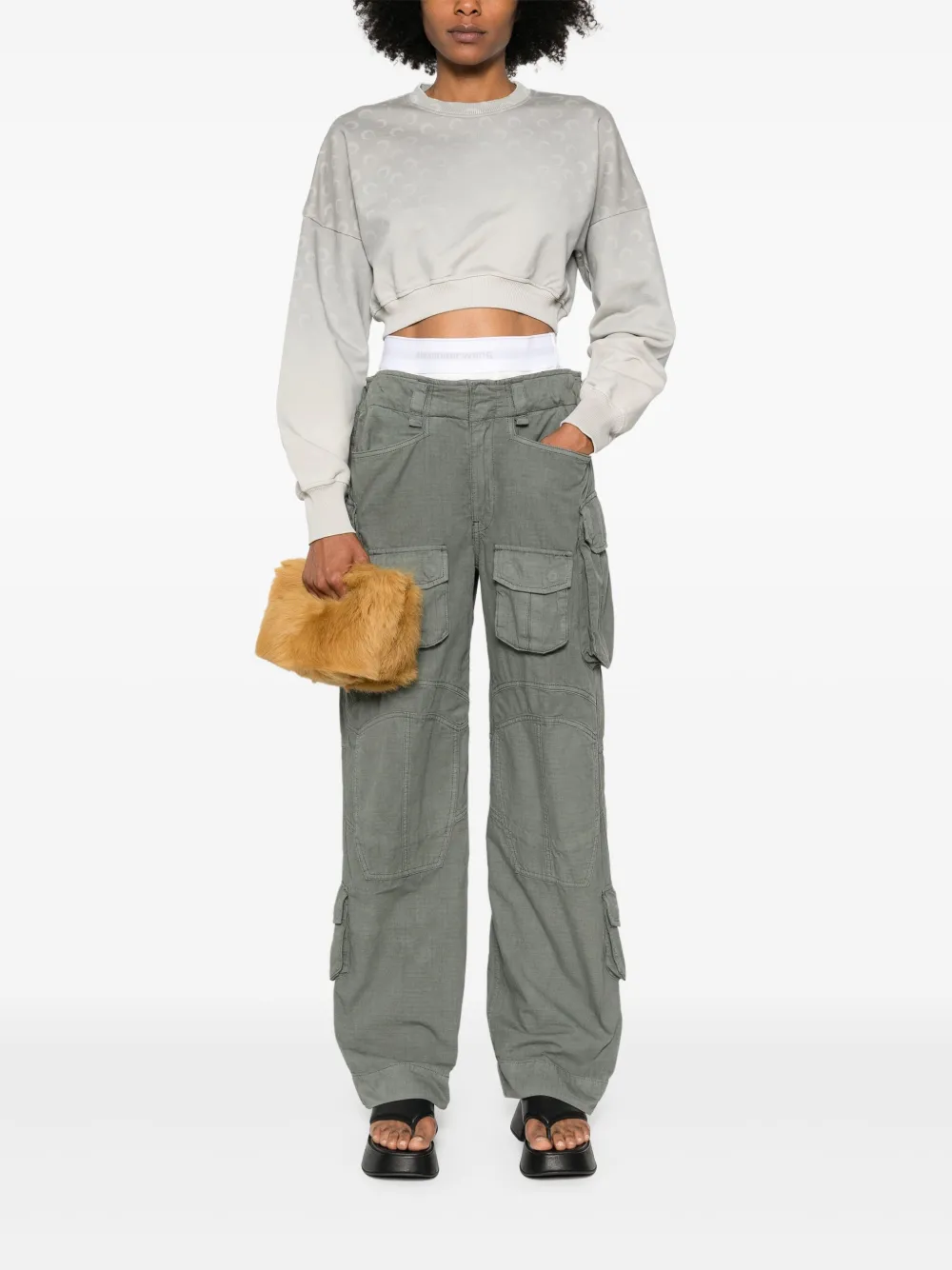 Marine Serre Moon fleece cropped sweater Grijs
