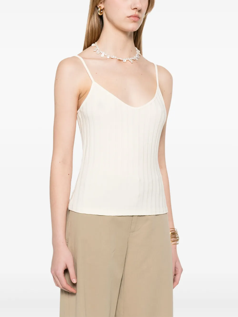 Vince Geribbelde tanktop Beige