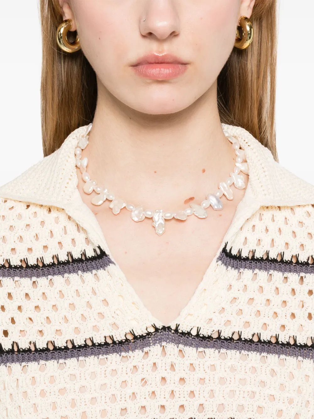 Vince Open Stitch Cotton Johnny Collar Sweater