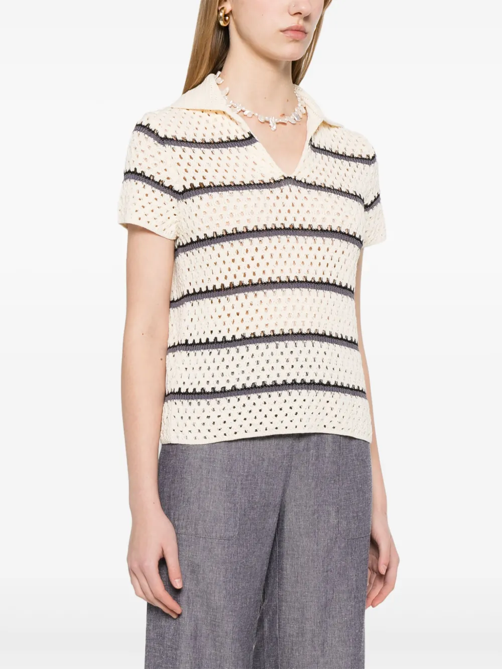 Vince Open Stitch Cotton Johnny Collar Sweater