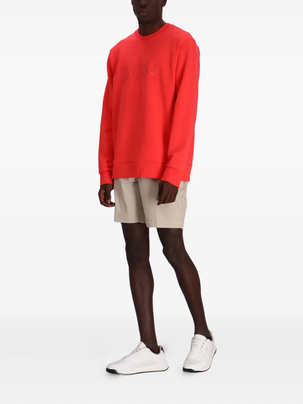 BOSS Salbo sweater met logo-reliëf - Rood