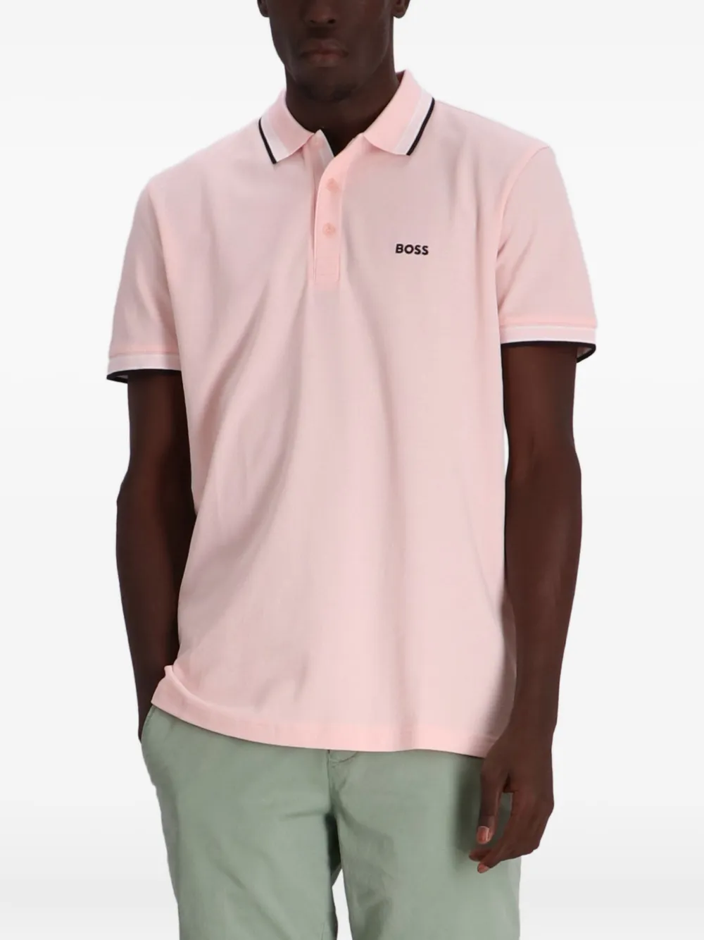 BOSS Poloshirt met contrasterende afwerking Roze
