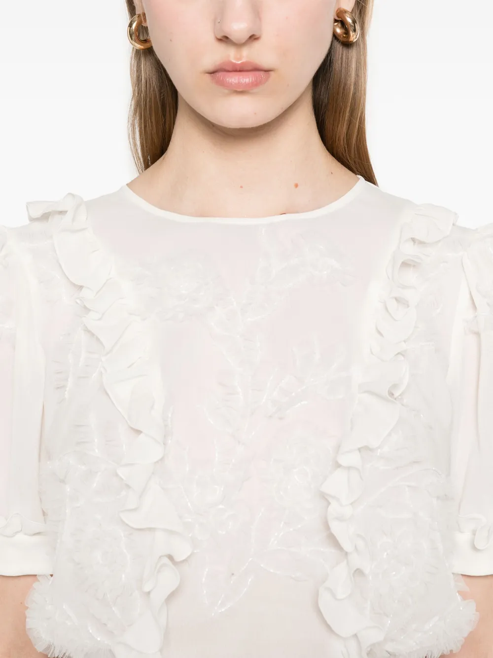 Elisabetta Franchi Top met ruches en borduurwerk Wit