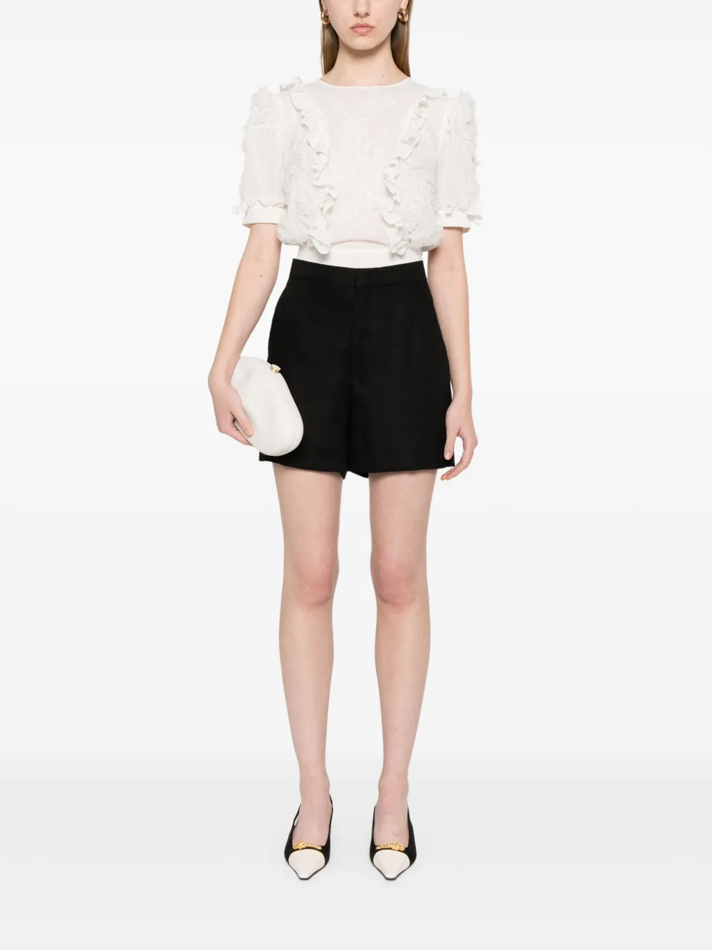 Elisabetta Franchi Top met ruches en borduurwerk - Wit
