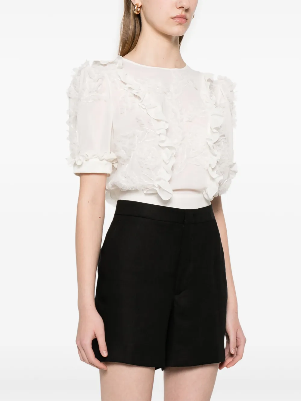 Elisabetta Franchi Top met ruches en borduurwerk Wit
