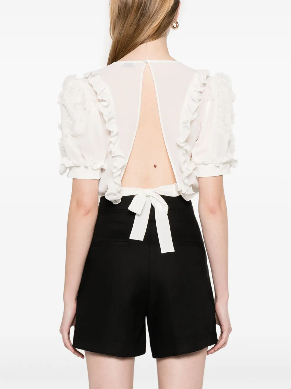 Elisabetta Franchi Top met ruches en borduurwerk Wit