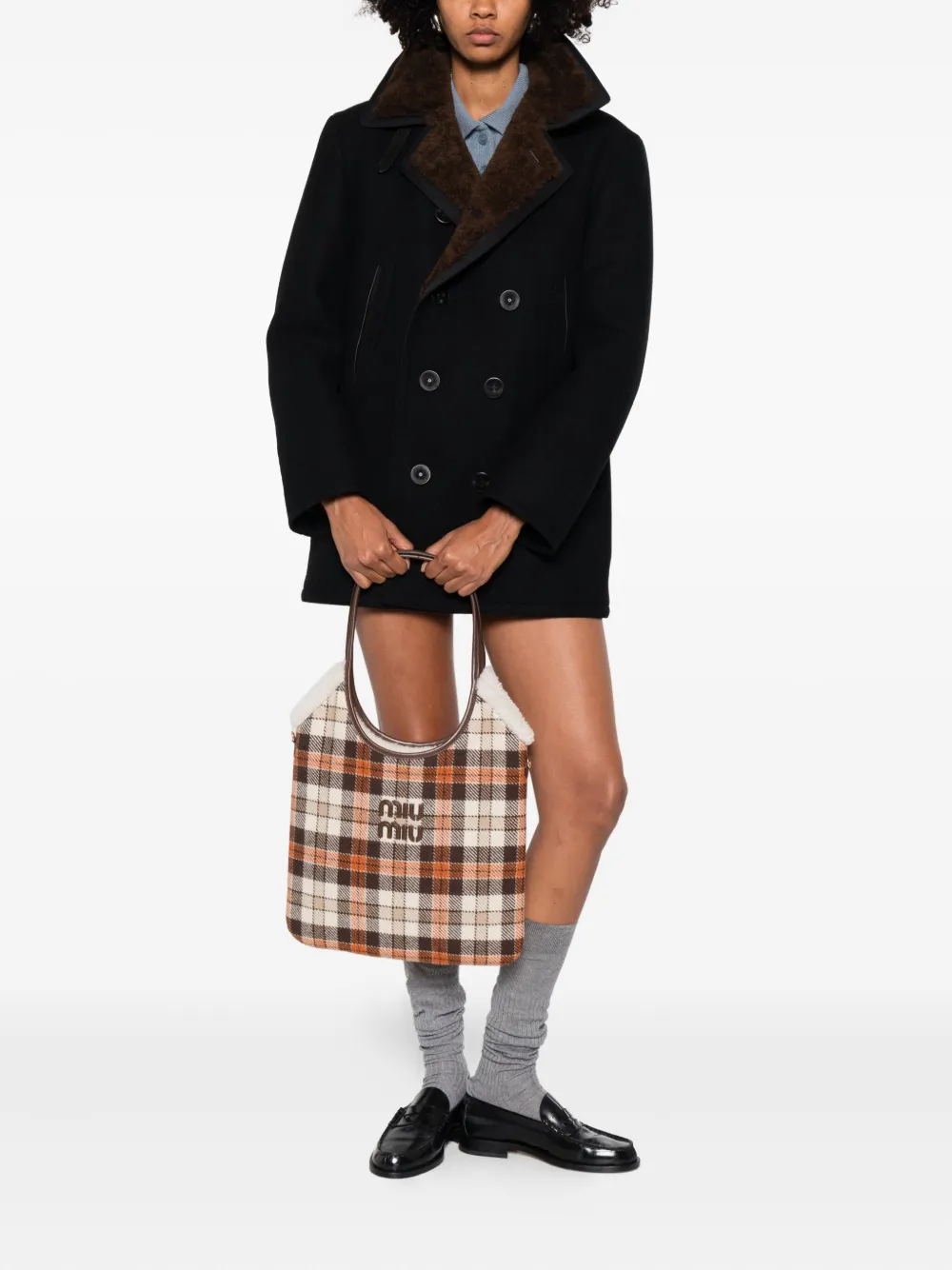 Miu Miu tartan tote bag - Bruin