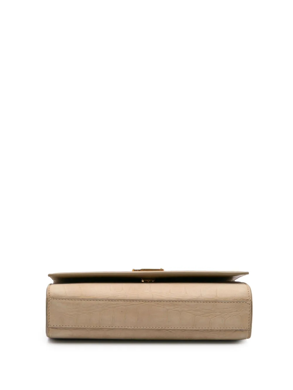 Pre-owned Saint Laurent 2023 Small Croc Embossed Nubuck Monogram Kate Crossbody Bag In Brown