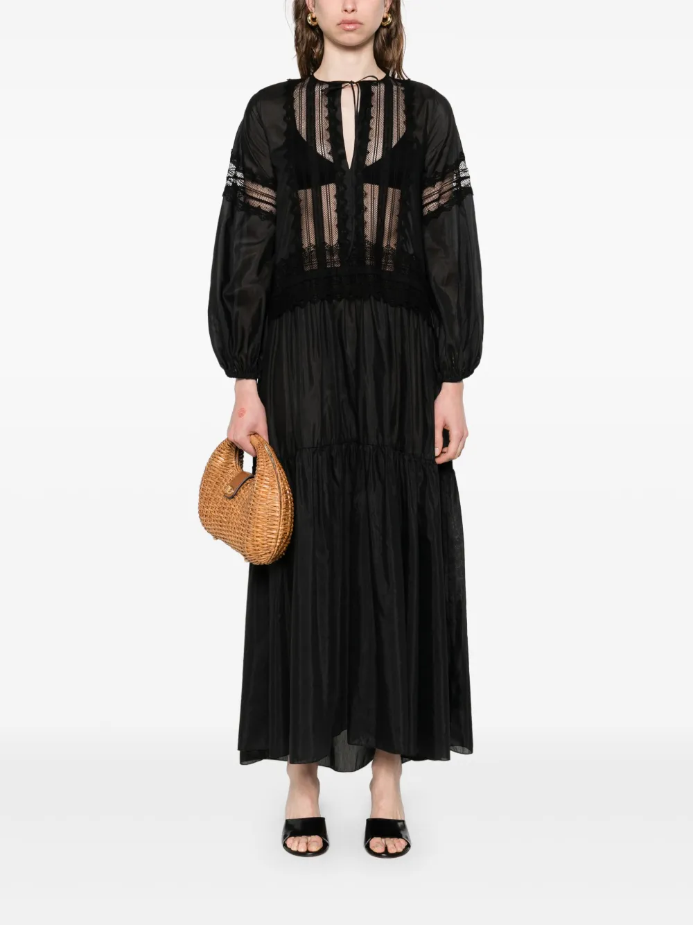 Ermanno Scervino Gelaagde maxi-jurk - Zwart