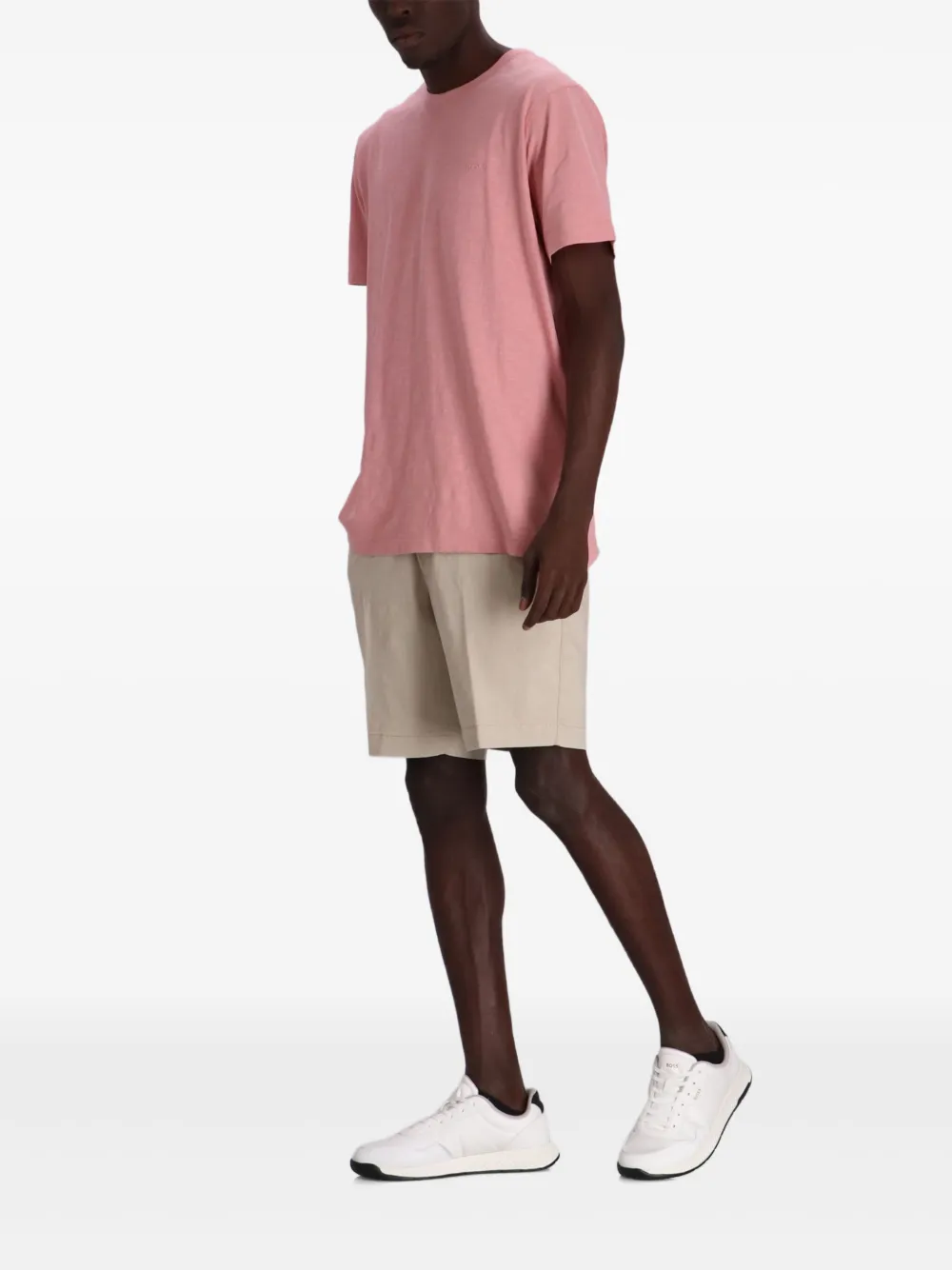 BOSS T-shirt met logo-reliëf - Roze