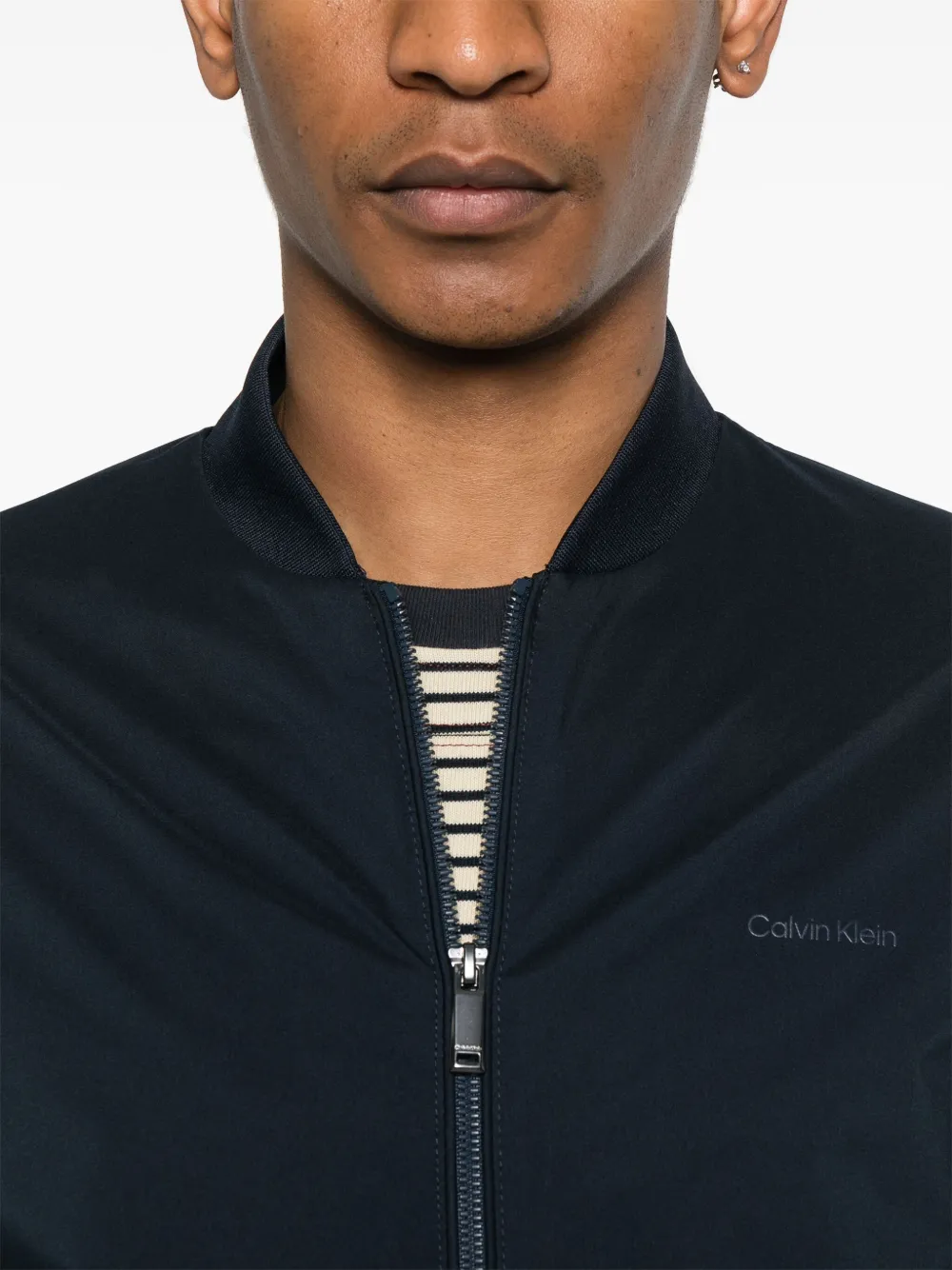 Calvin Klein Logo-print Bomber Jacket In Blue