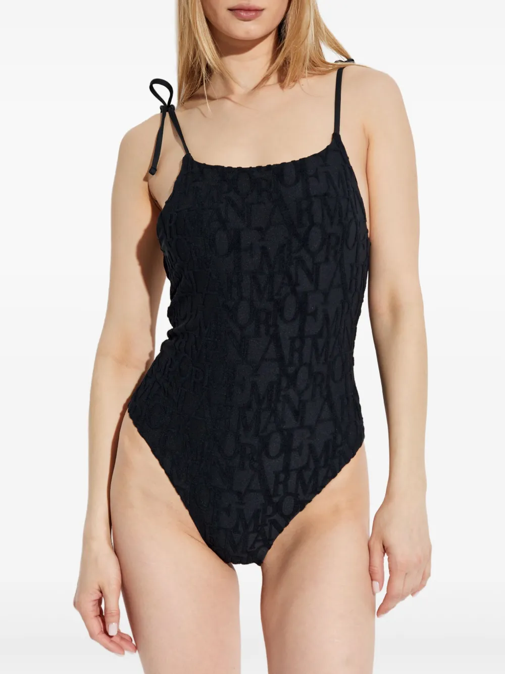 Shop Emporio Armani Monogram-pattern Swimsuit In Black
