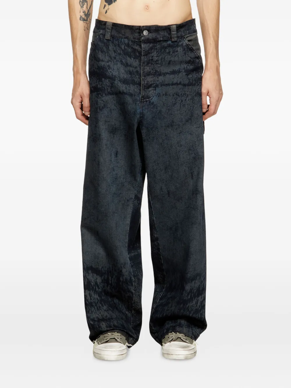 Diesel paint-splatter utility-pocket trousers Zwart