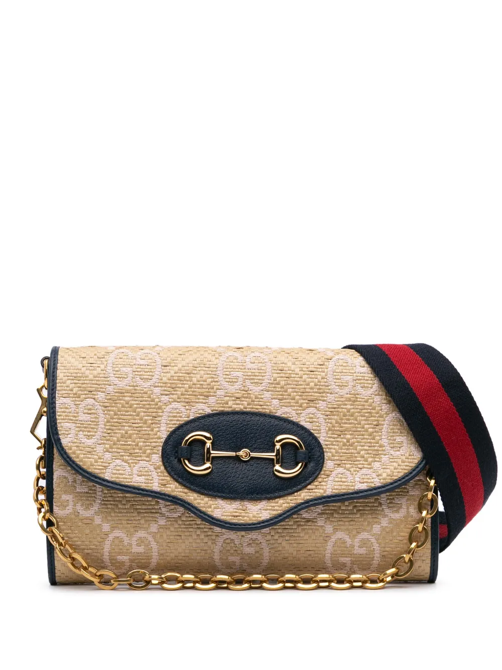Gucci Pre-Owned 2016-2024 スモール GG ラフィア ホースビット 1955 サッチェルバッグ - ブラウン Gucci Pre-Owned 2016-2024 スモール GG ラフィア ホースビット 1955 サッチェルバッグ - ブラウン