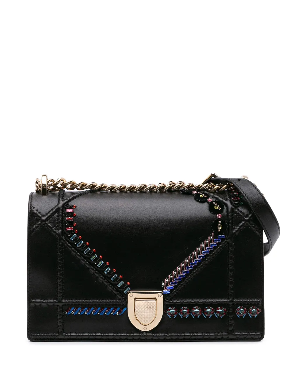 Christian Dior Pre-Owned 2016 ミディアム カーフスキン クリスタル エンブロイダリー ディオラマ フラップ Christian Dior Pre-Owned 2016 ミディアム カーフスキン クリスタル エンブロイダリー ディオラマ フラップ