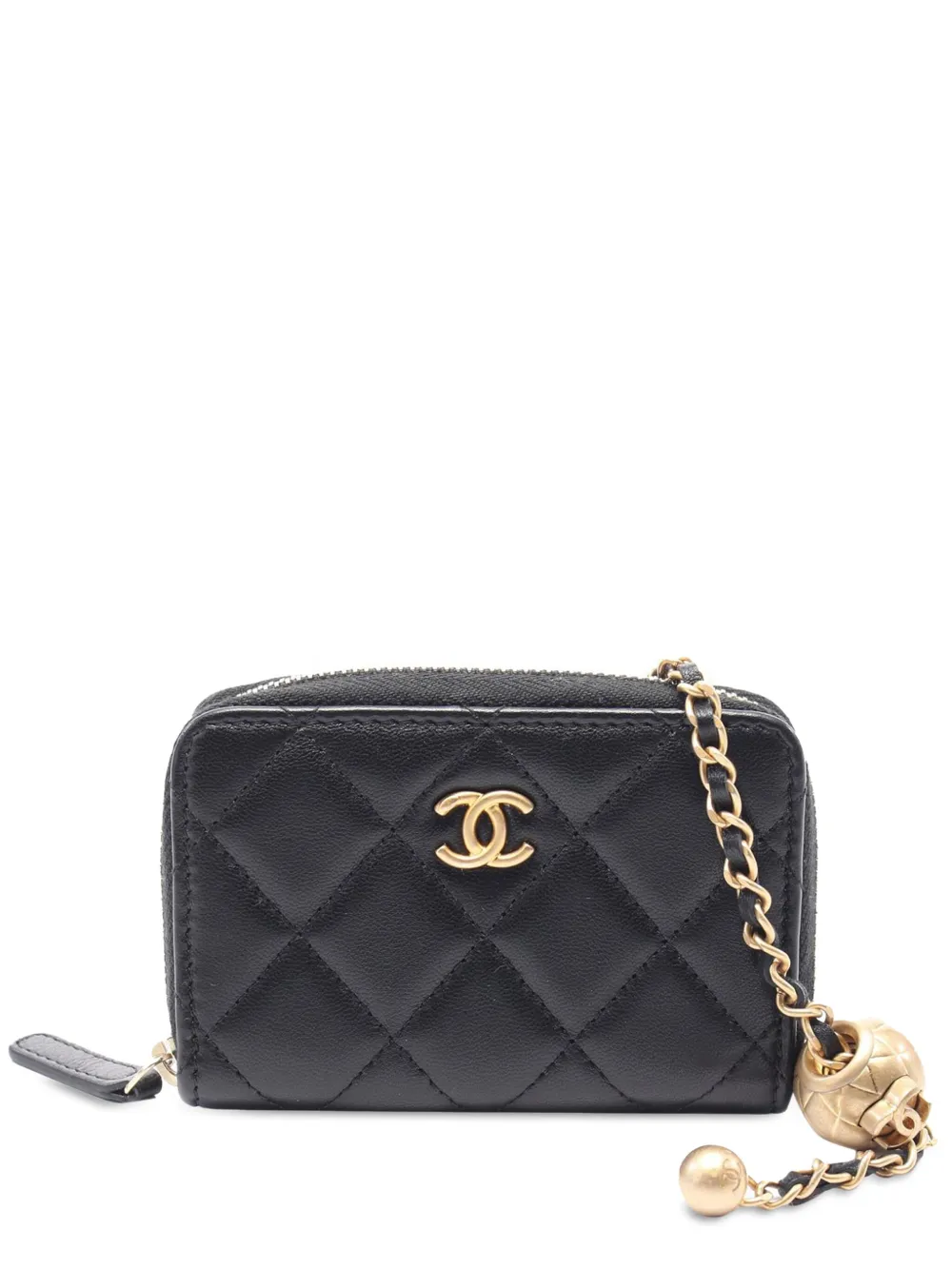 CHANEL Pre-Owned 2021 Mini Lambskin Pearl Crush Card Holder On Chain shoulder bag | Black | Image 1